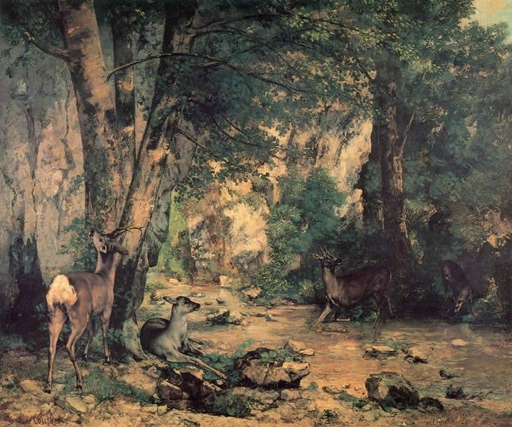 Gustave Courbet A Thicket of Deer at the Stream of Plaisir Fountaine